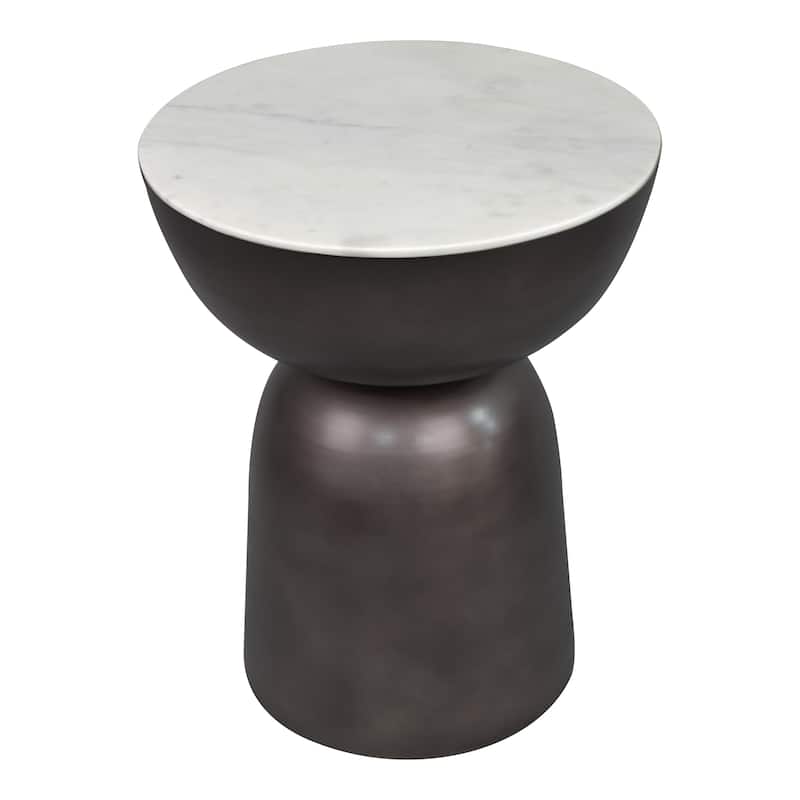 Aura 20" Contemporary Natural Marble/Metal Handmade Hourglass End Table, Black/White, by JONATHAN Y.