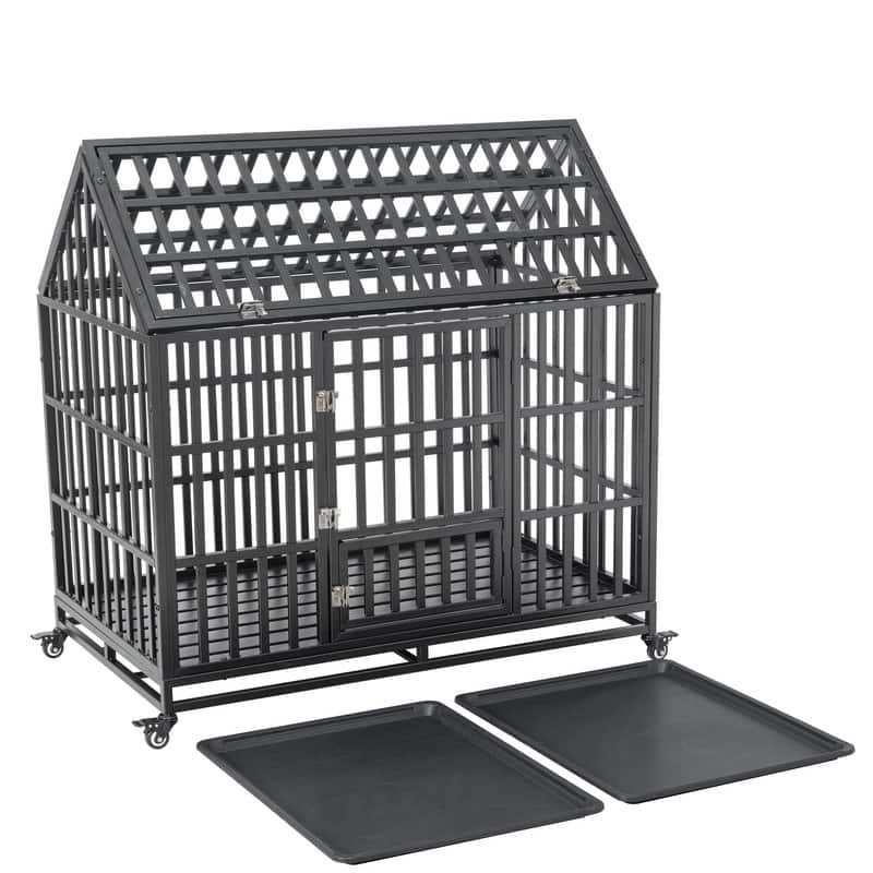 Heavy-Duty Dog Enclosure, Pet Crate with a Roof and a Window on the Top