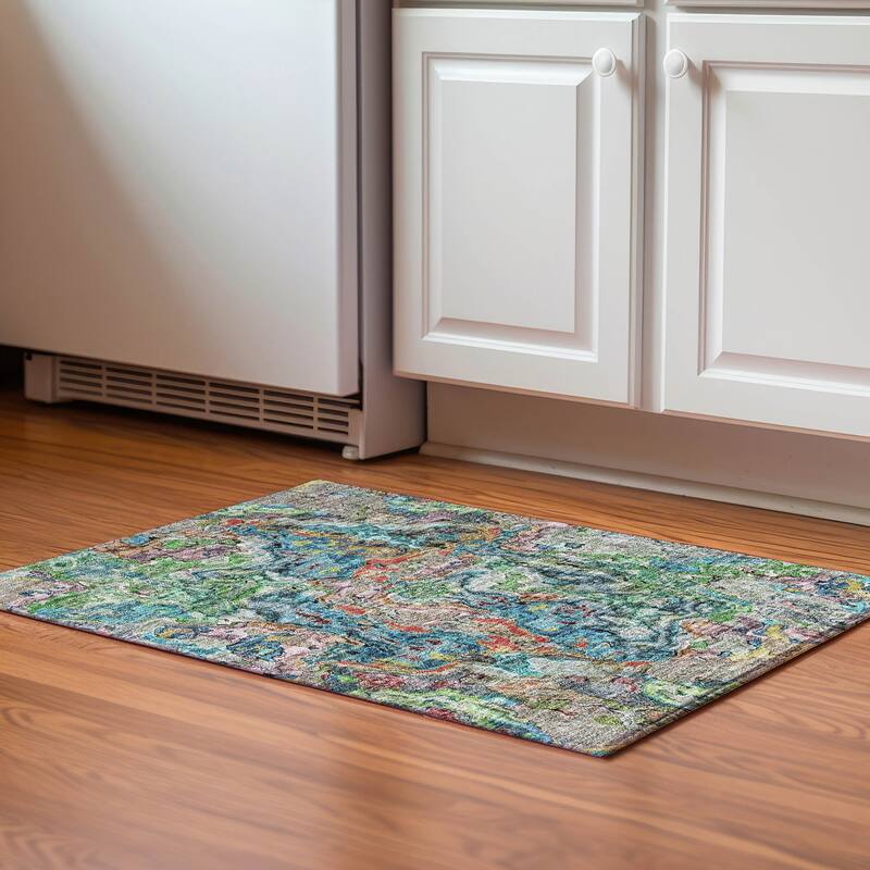 Premium Washable Super Soft Abstract Kazi Mayfield Rug - Blue - 1' 8" x 2' 6" - Rectangle