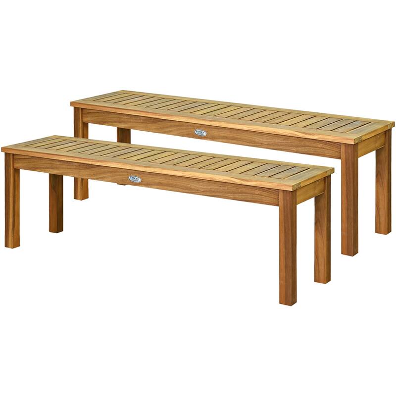 Costway 2Pcs 52'' Outdoor Acacia Wood Dining Bench Chair with Slatted - See Description