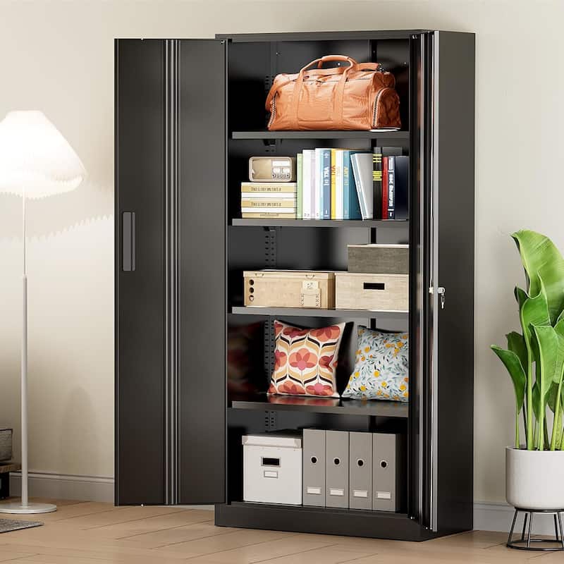 71 inch Garage Storage Cabinet Shelving Kitchen Pantry Locker with Adjustable Shelves for Office, Garage, Home, Pantry