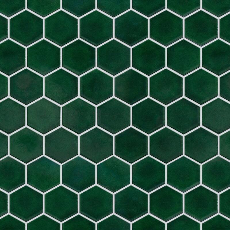 Merola Tile Metro Ion 2" Hex Emerald 11-1/8" x 12-5/8" Porcelain Mosaic Wall Tile