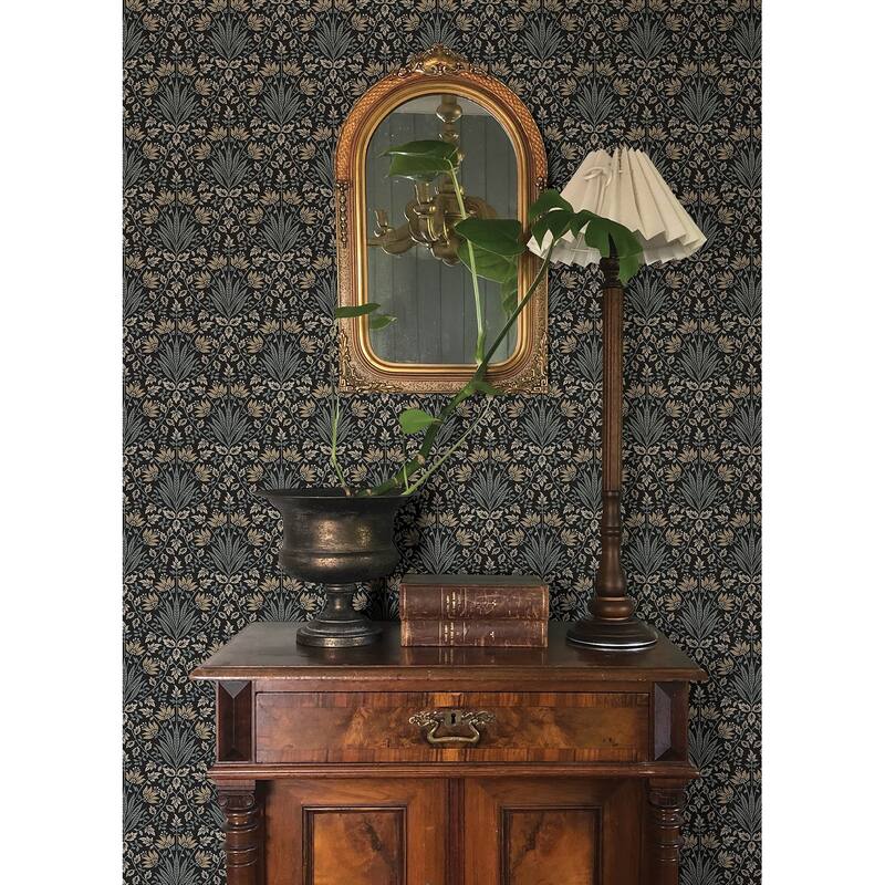 Chris Loves Julia x A-Street Prints Woodbury Black Floral Damask Wallpaper