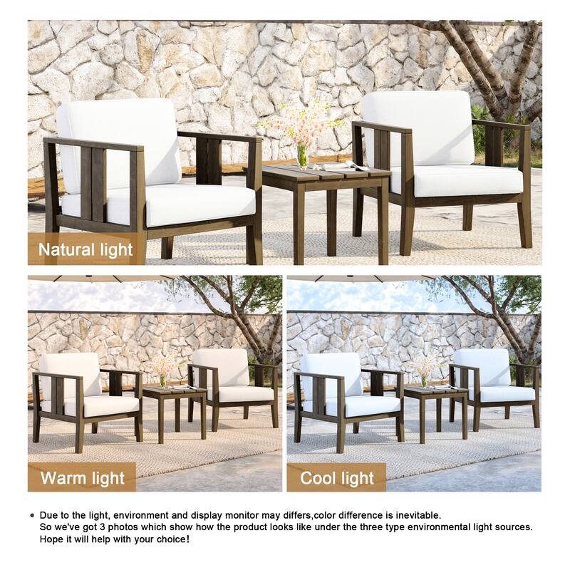 Teak Wood Upholstery Water-resistant Outdoor Armchair and Side Table Set (Set of 3)