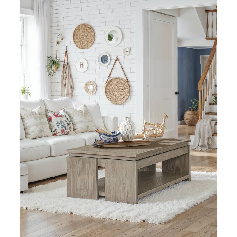 Magnussen Home Conrad Stone Harbor Grey Rectangular Lift Top Storage Cocktail Table with Casters - 50''W x 28''D x 17''H - 50''W x 28''D x 17''H