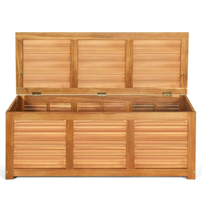 Gymax Acacia Wood Deck Box 47 Gallon Garden Backyard Storage Bench
