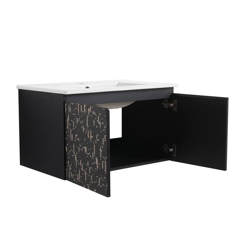 30" Floating Wall-Mounted Bathroom Vanity with Soft-Close Door Hinges, Ceramic Sink & Ample Storage