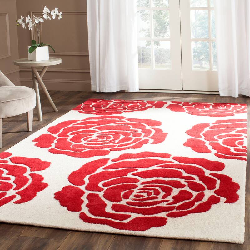 SAFAVIEH Handmade Cambridge Vince Modern Wool Rug - 5' x 8' - Ivory/Red