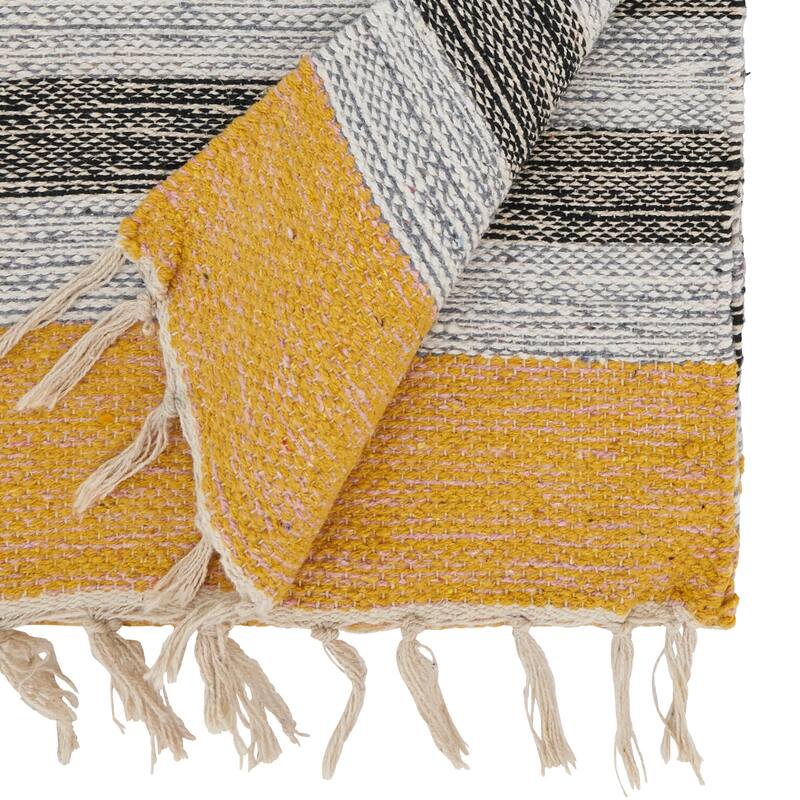 Farmhouse Woven Striped Table Runner with Fringe Detail