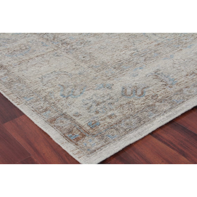 EXQUISITE RUGS Harper Hand-knotted New Zealand Wool Beige/Ivory/Blue Area Rug.