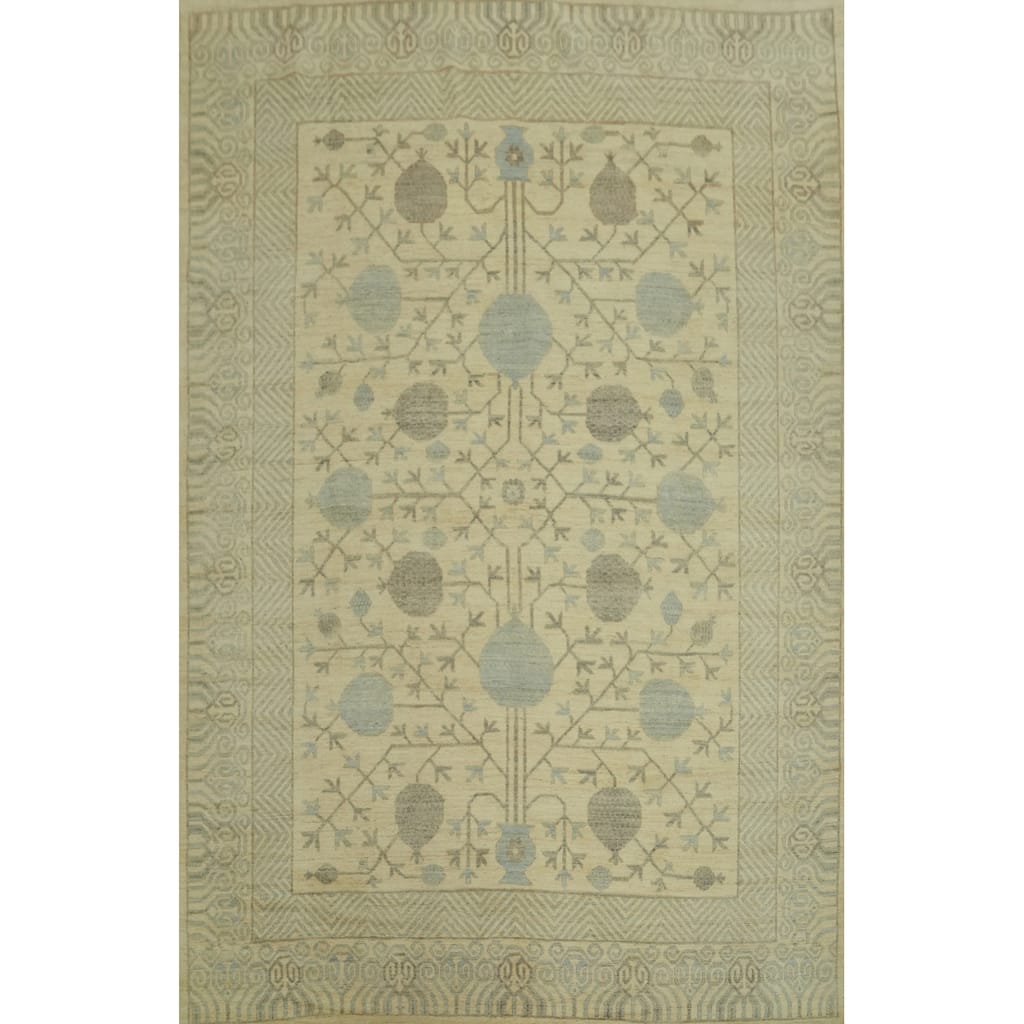 Handmade Wool Oushak Vegetable Dye Area Rug, Floral Geometric carpet - 11' 7'' X 9' 2''