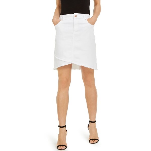 INC Women's Denim Skirt Bright White Size 0 Straight Tulip Fray-Hem ...