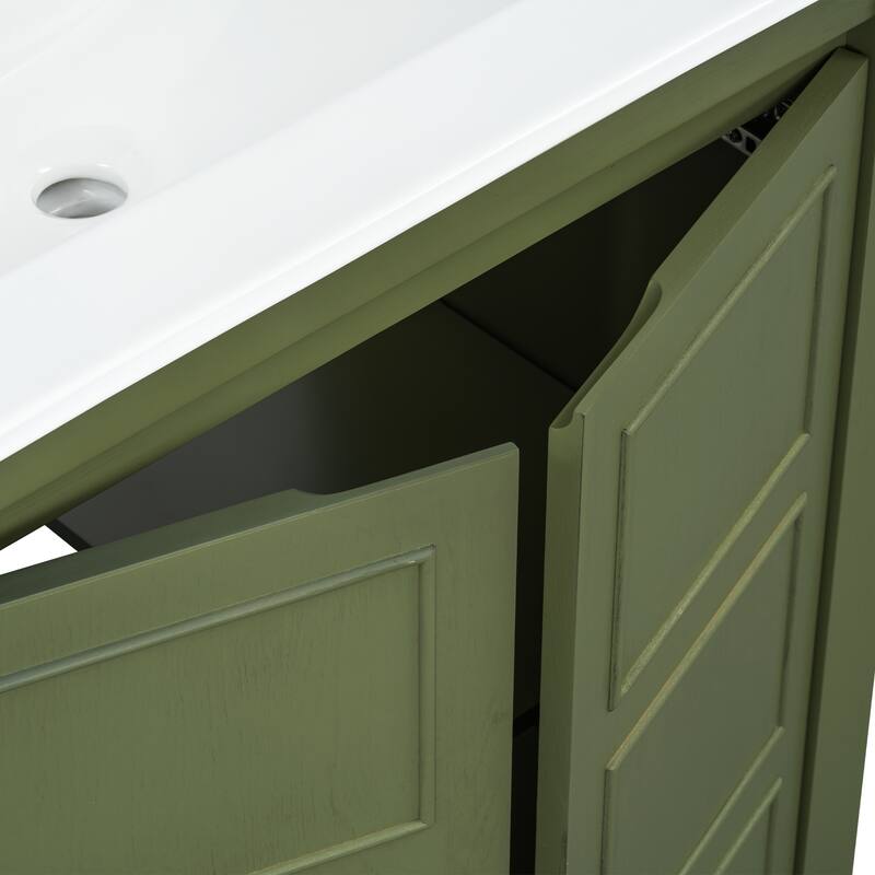 30" Rustic Bathroom Vanity with Ceramic Sink, Soft-Close Doors & Adjustable Shelf, Espresso Storage Cabinet, Modern Wood Frame