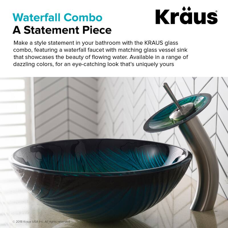 Kraus Bathroom Combo - 17" Nei Glass Vessel Bathroom Sink with Vessel