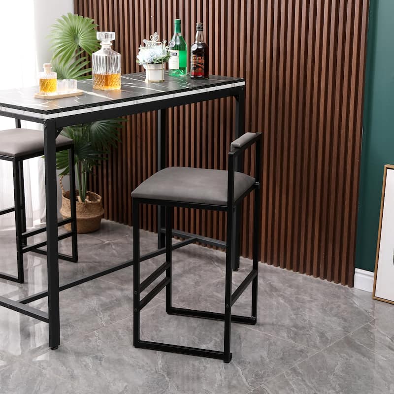 2pcs Counter Height Bar Stools for Kitchen PU Leather Upholstered Barstools with Back Armless Dining Chairs - N/A