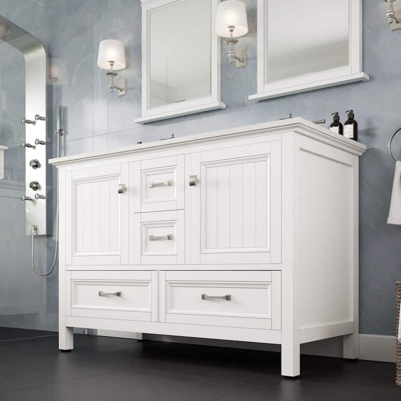Eviva Britney 48"W White DS Bath Vanity with Carrara Quartz Top