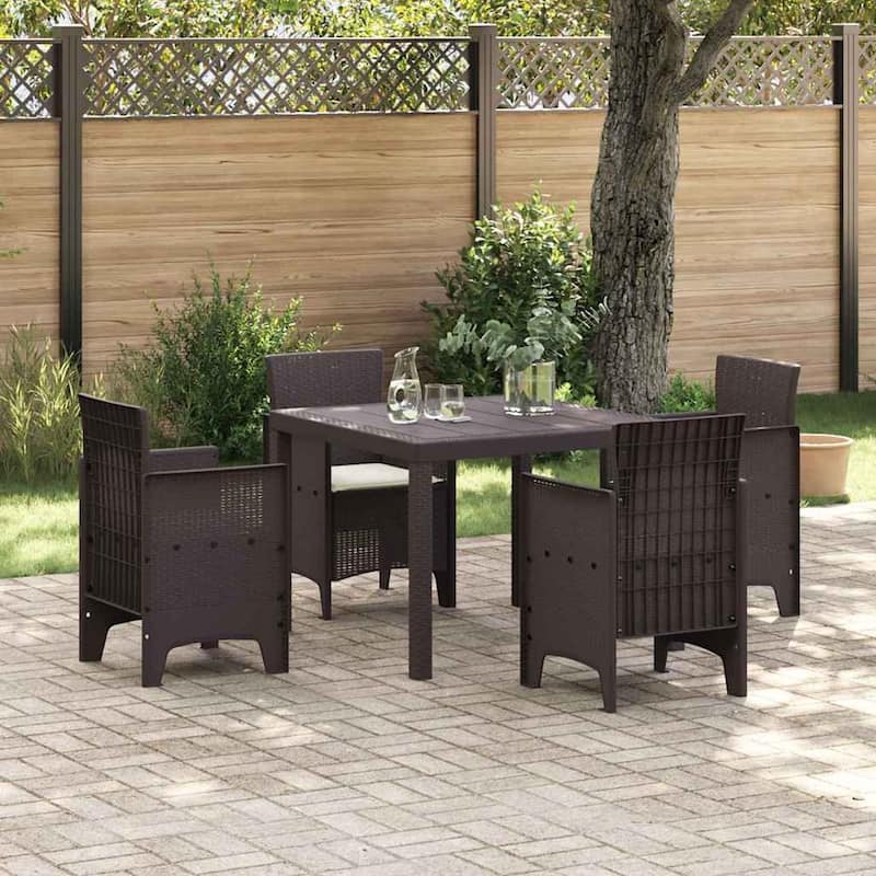 vidaXL Garden Dining Set 3/5 pcs Anthracite/Brown Polt rattan - 100 x 100 x 73 cm - Brown/ Cream white/ 4 seater