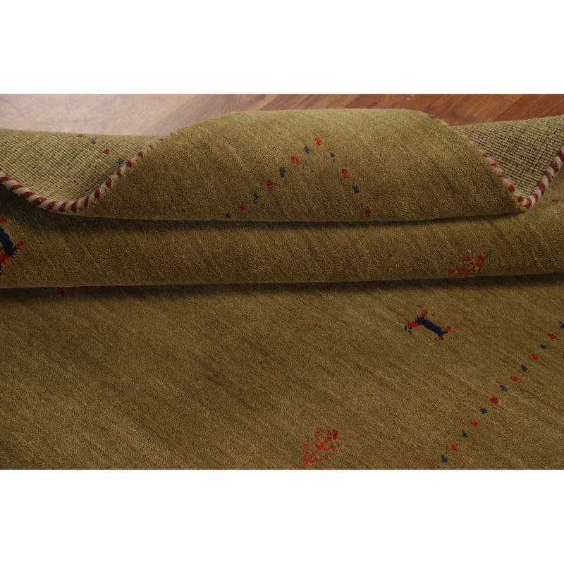 Hand Knotted Oriental 100% Wool Carpet Tribal Animal Pictorial Green Gabbeh Area Rug - 5' 11'' X 3' 11''