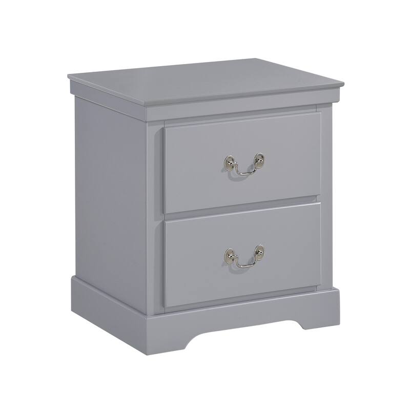 Traditional Gray Wooden Nightstand with 2 Drawers
