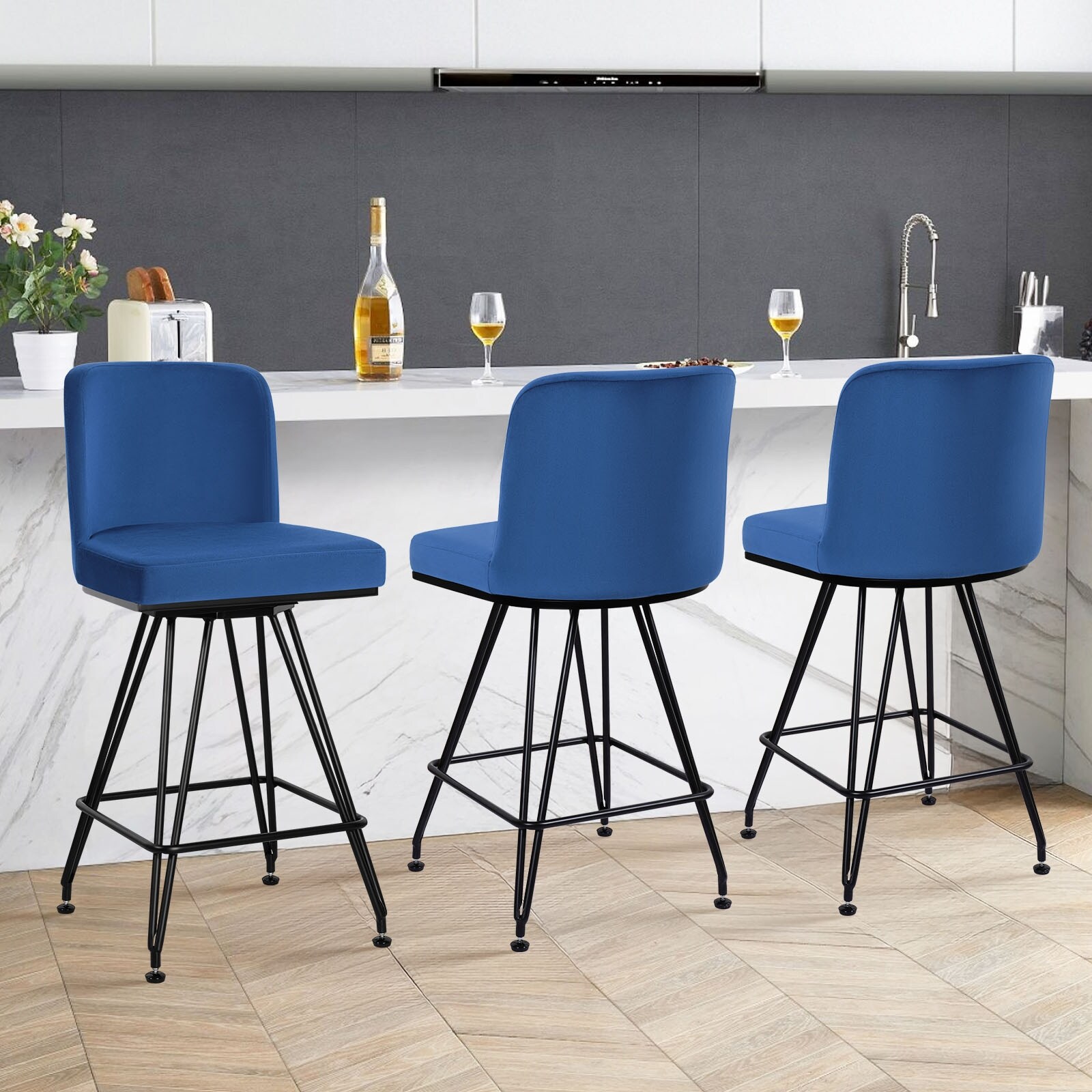 26" Upholstered Swivel Counter Height Bar Stools with Metal Frame - 38.2"H x 17.7"W x 19.1"D