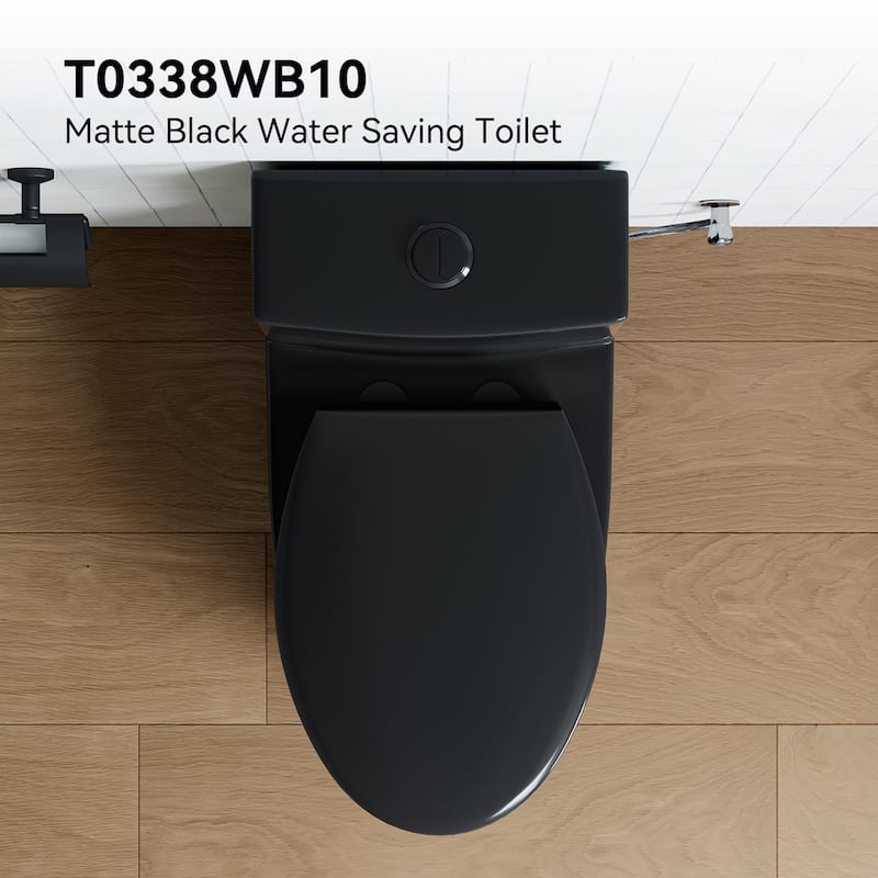 HOROW 1 Piece Dual Flush Elongated Toilet Matte Black 0.8 1.28 GPF Soft Close Seat Included - N/A
