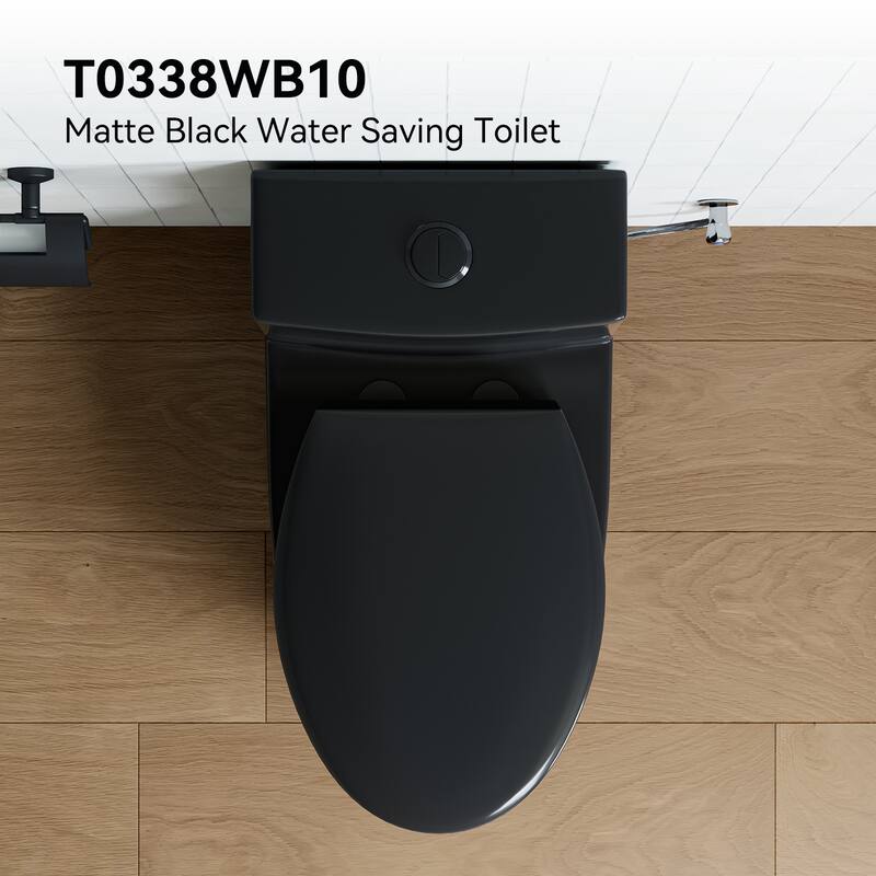 HOROW One Piece 0.8/1.28 GPF Dual Flush Elongated Matte Black Toilet with Soft Close Seat - N/A