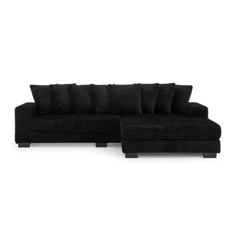 L-Shaped Convertible Sectional Sofa with Ottoman, Corduroy Tufted Upholstered Sleeper Sofa, Modular Corner 3 Seat Sofa