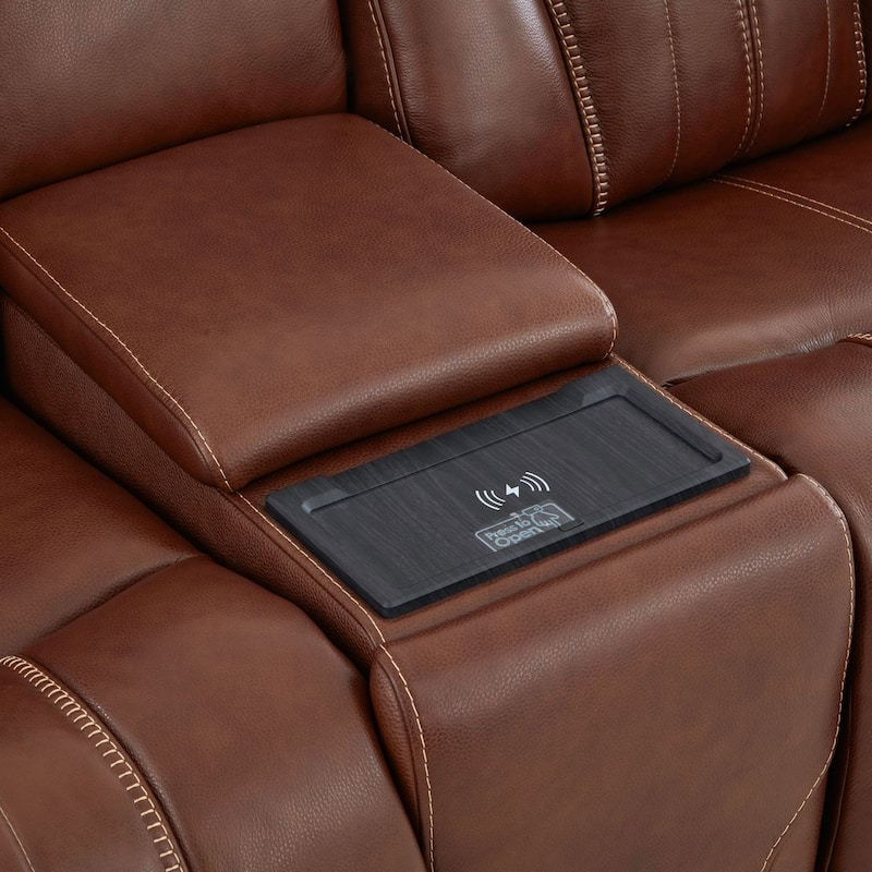 Liberty Furniture Caswell Power Loveseat with Console Chestnut Leather - Width 82" x Depth 40" x Height 42"