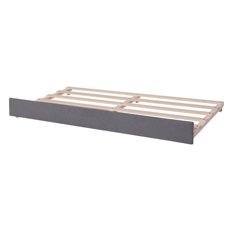 LED Daybed Frame Teddy Fleece Upholstered Sofabed, Wood Panel Bed with Pull-out Trundle Bed, Platform Bed Furniture
