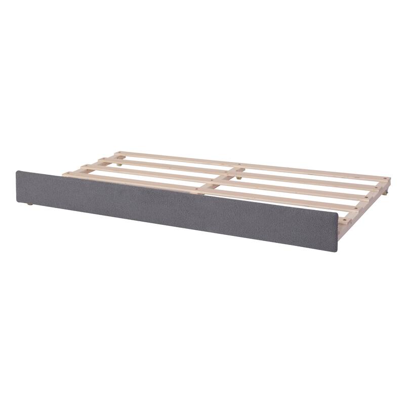 Twin Size Curve Design Daybed Comfort & Soft Teddy Fleece Upholstered Daybed with LED Light & Trundle Bed, Wood Slat Support