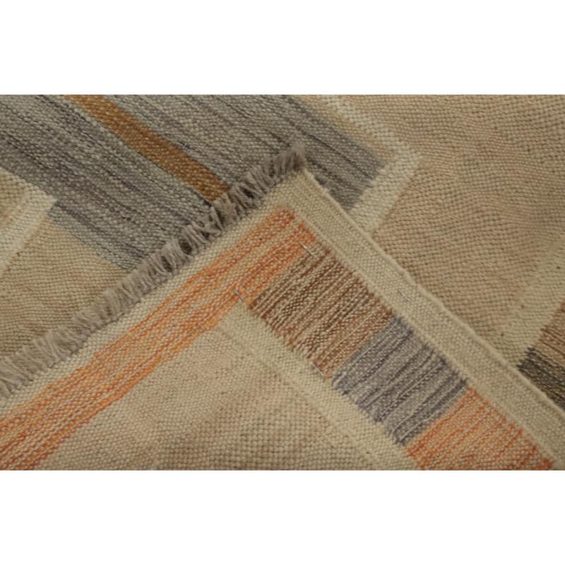Hand Woven Oriental 100% Wool Carpet Southwestern Tribal Beige & Ivories Kilim Runner Rug - 11' 0'' X 2' 6''