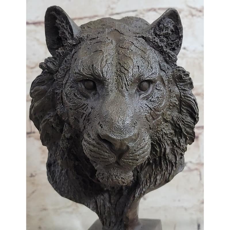 Tiger Bronze Metal Bust Statue Sculpture Tigers Head Marble Base 10 Inches X 5 Inches