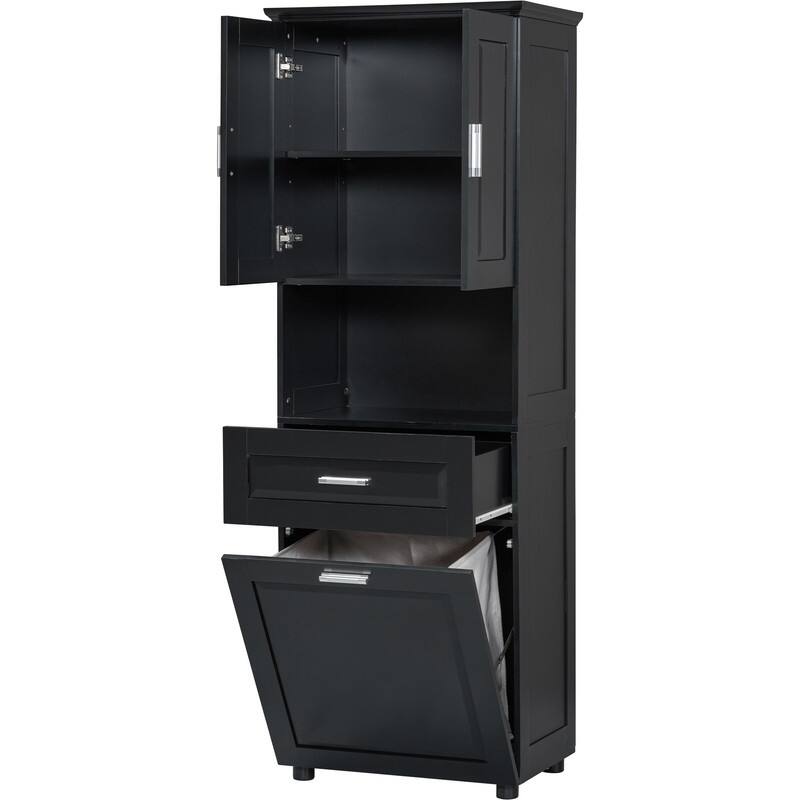 Tall Tilt Out Laundry Hamper Cabinet With Drawer Bathroom Storage Cabinet Shelf With Multiple Storage Space
