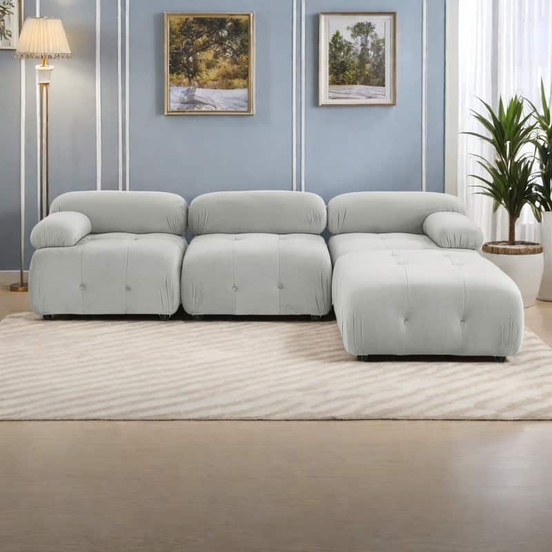 93" Velvet Modular Sectional Sofa with Button Tufted Design, Reversible Ottoman and DIY Combination