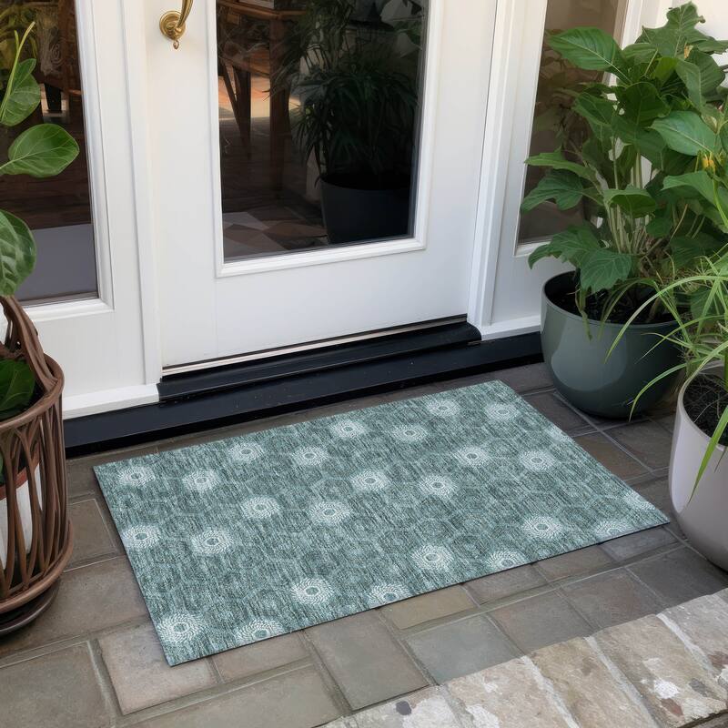 Machine Washable Indoor/ Outdoor Modern Hugoton Chantille Rug - Teal - 1'8" x 2'6"