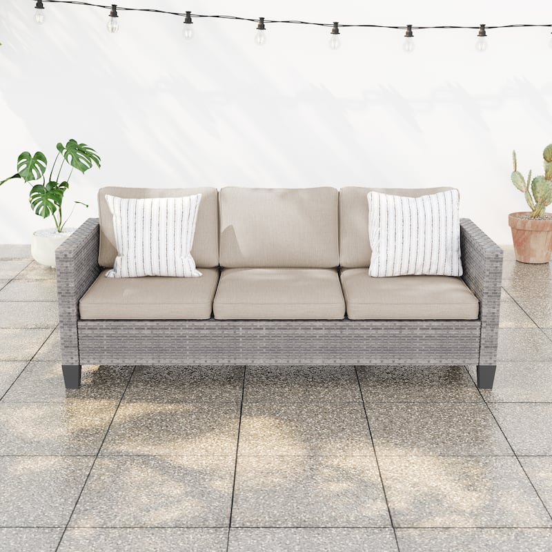BONOSUKI Patio Outdoor Couch,3-Seater Furniture with Removable Cushion - Grey/Begie