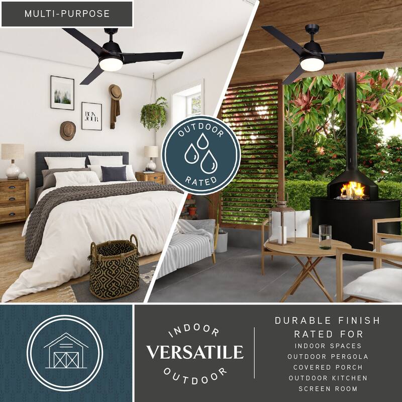 Crescent 52-in. W Black 3-Blade Propeller Indoor or Outdoor Ceiling Fan with Light Kit and Remote