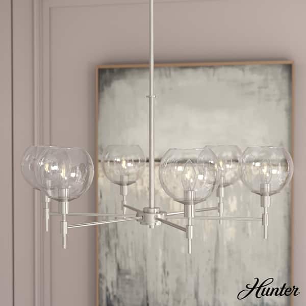 slide 2 of 14, Hunter Xidane Metal and Glass Orb Chandelier - Entry, Kitchen or Dining Room Table, Bedroom - Mid-Century Modern, Transitional 6- Light - Brushed  Nickel