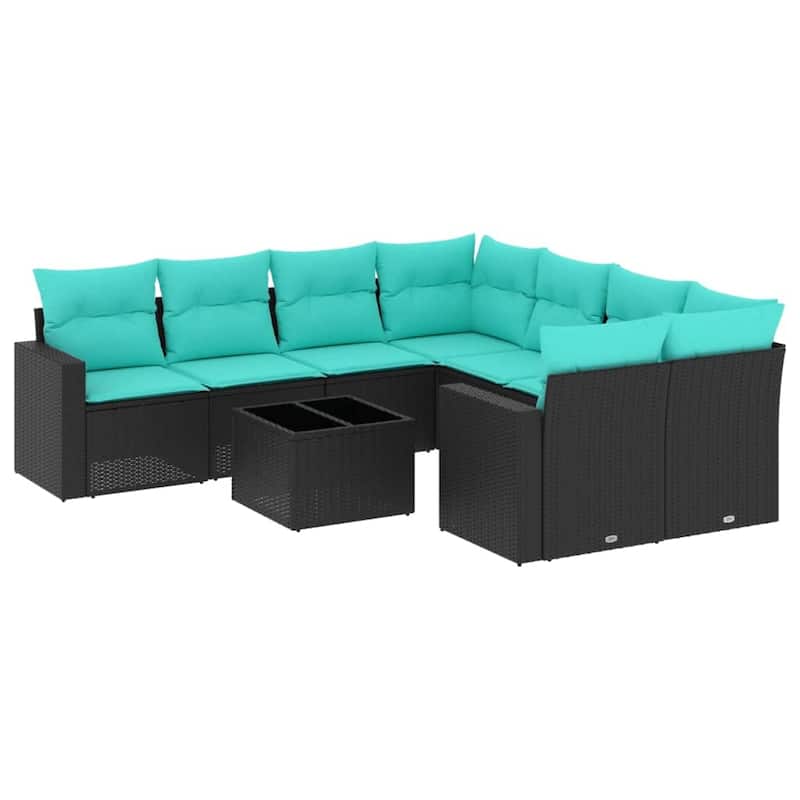 vidaXL Patio Sofa Set with Cushions Outdoor Furniture 9 Piece Poly Rattan - 25.8" x 24.4" x 27.2"