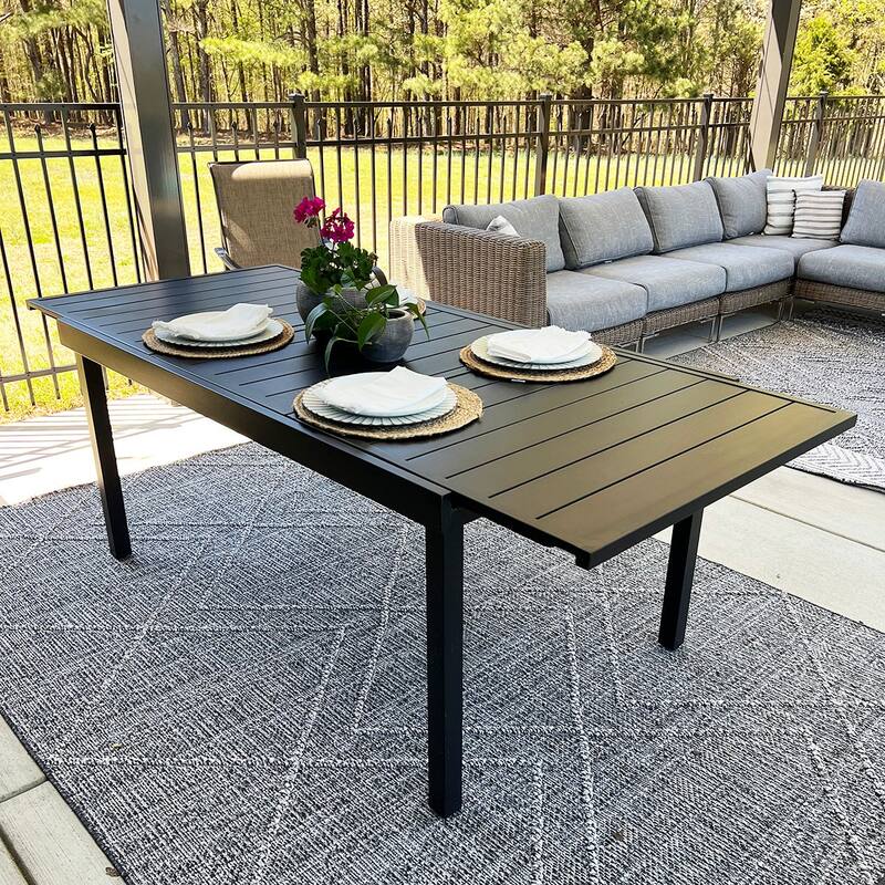 MAISON ARTS 7/9-Piece Patio Dining Set Metal E-coating of 6 Upgraded Back Pattern Chairs & 1 Expandable Metal Table