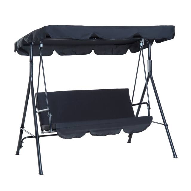 Outsunny 3-Person Porch Lawn Swing with Canopy, Outdoor Yard Glider Swing Chair with Stand