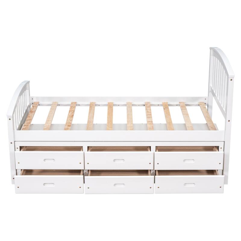 High-Quality Twin Platform Storage Bed with 6 Drawers, Pinewood Construction, Kids and Adults Use