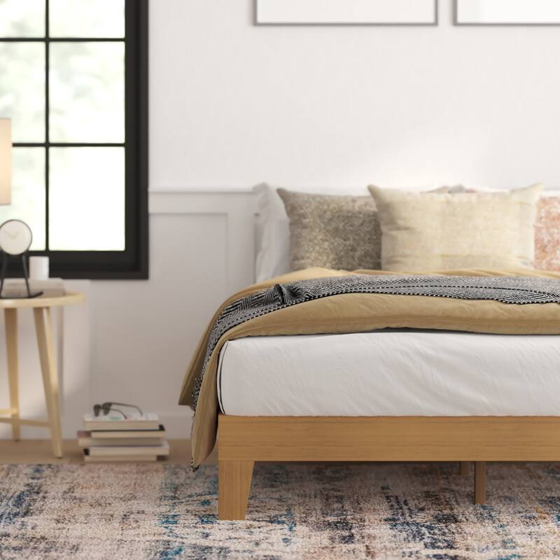 Wood Platform Bed with 14 Wooden Support Slats
