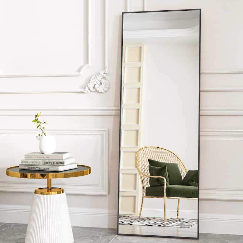 58 x 18 Rectangle Full Length Mirror for Hanging and leaning - Black