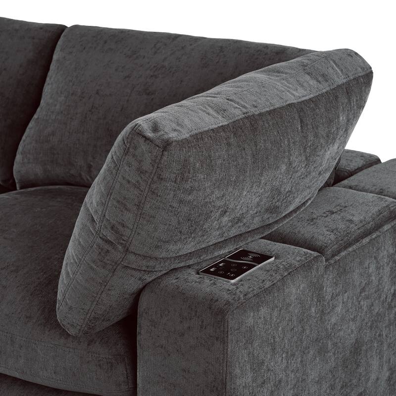 Upholstered Modular Sofa with Storage Space and USB Charge Ports, Sectional sofa Recliner Sofa with Wireless Charging