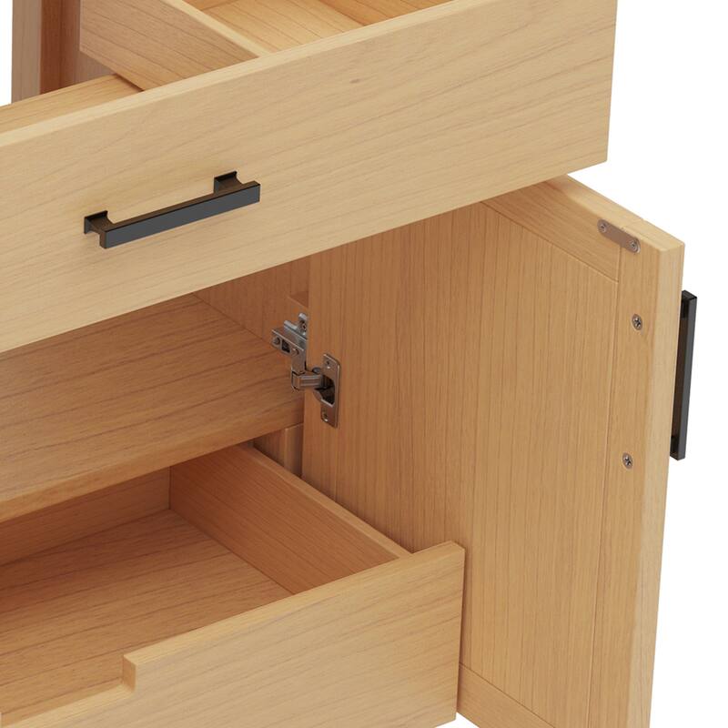 Roomfitters 36" Rattan Bathroom Vanity with Ceramic Sink, Modern Cabinet with Soft-Close Doors and Storage units