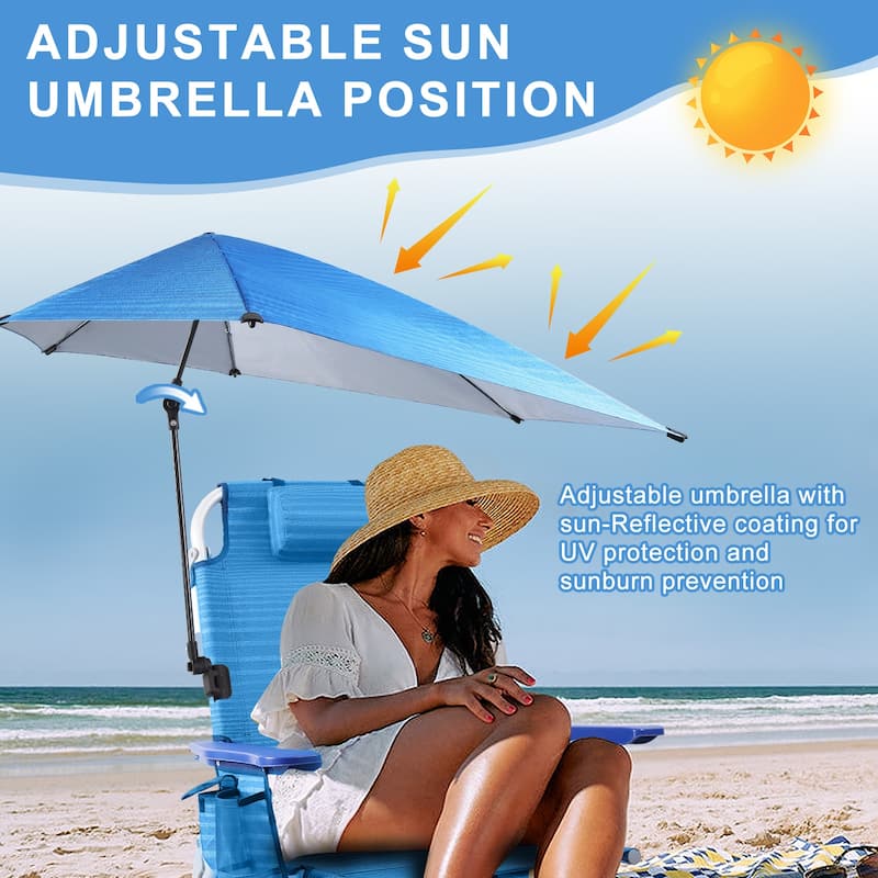 BOSSIN Outdoor Beach Chairs with Umbrella,Folding Backpack Beach Chair with Pockets and Cup Holder,Adjustable height Towel Rack