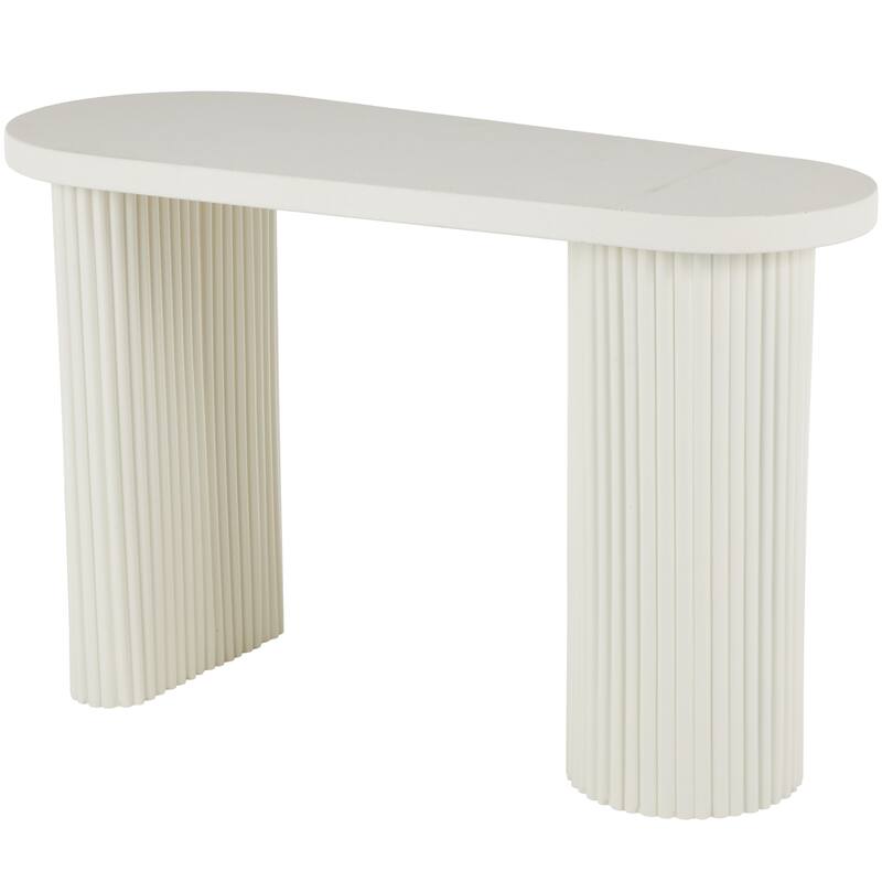 White Metal Handmade Oval Living Room Console Table with Ribbed Legs