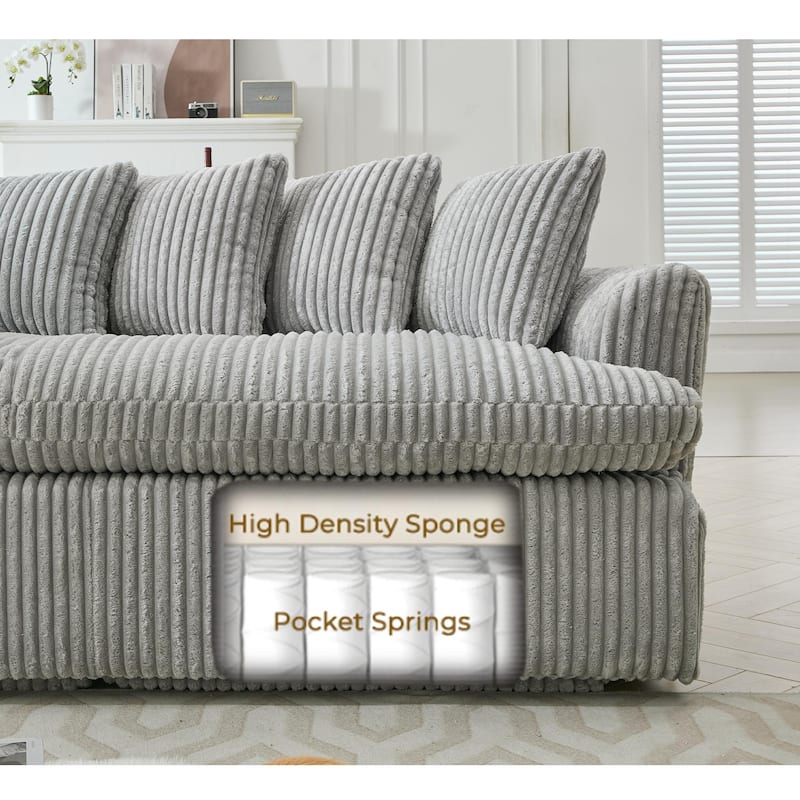 127" Large Corduroy Upholstered L-Shape Modular Sectional Sofa with 10 Pillows, High-Resilience Foam, No Assembly Required聽