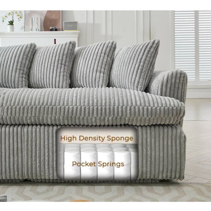 Modern L-Shaped Corduroy 4-Seat Modular Sectional Sofa with Curved Design and Back Cushions for Living Room